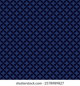 Simple elegant dark blue abstract seamless pattern. Vector geometric texture with repeated elements, curved rhombus shapes, grid, lattice. Subtle mesh background. Decorative design for print, cover