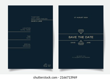 Simple Elegant Dark blue on wedding invitation card template