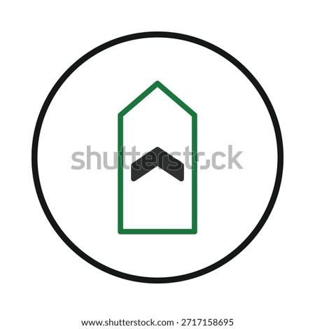 A simple, elegant depiction of a stylized arrow chevron framed within a circle. The design emphasizes forward motion, progress, and direction, making it suitable for use as an icon or graphic