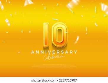 Diseño sencillo y elegante, celebración del décimo aniversario con bello color amarillo. Fondo vectorial premium para saludos y celebraciones.