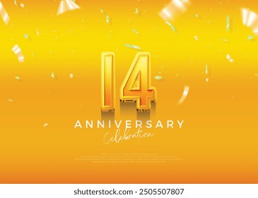 Simple and elegant design, 14th anniversary celebration with beautiful yellow color. Premium vector background for greeting and celebration.