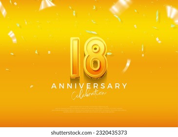 Simple and elegant design, 18th anniversary celebration with beautiful yellow color. Premium vector background for greeting and celebration.