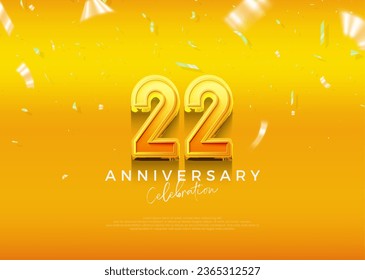 Simple and elegant design, 22nd anniversary celebration with beautiful yellow color. Premium vector background for greeting and celebration.