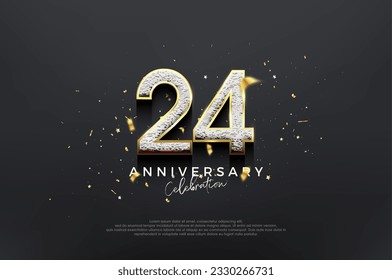 Simple elegant design, 24th anniversary celebration with luxurious shiny glitter numbers. Premium vector background for greeting and celebration.