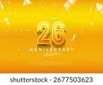 Simple and elegant design, 26th anniversary celebration with beautiful yellow color. Premium vector background for greeting and celebration.