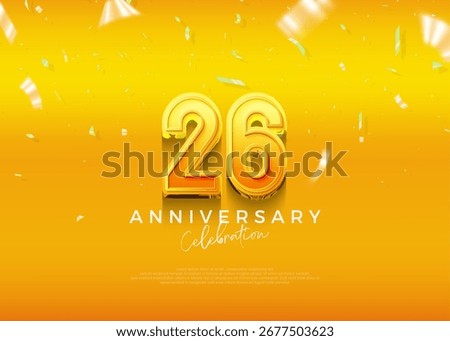 Simple and elegant design, 26th anniversary celebration with beautiful yellow color. Premium vector background for greeting and celebration.