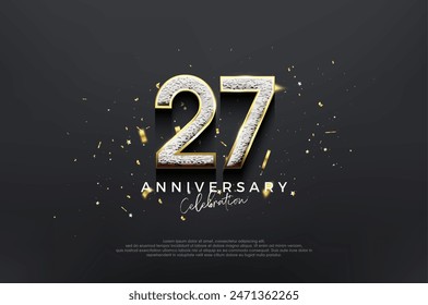 Diseño elegante simple, celebración del 27º aniversario con lujosos números brillantes. Fondo del Vector de Premium para el saludo y la celebración.