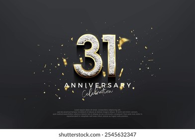 Diseño elegante simple, celebración del 31 aniversario con números brillantes de lujo. Fondo de Vector de Premium para saludo y celebración.