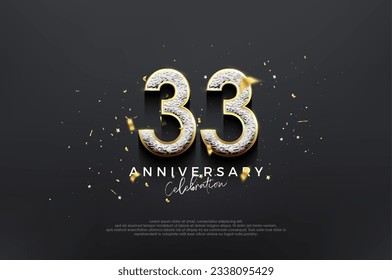 Simple elegant design, 33rd anniversary celebration with luxurious shiny glitter numbers. Premium vector background for greeting and celebration.