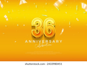 Simple and elegant design, 36th anniversary celebration with beautiful yellow color. Premium vector background for greeting and celebration.