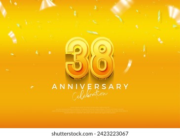 Simple and elegant design, 38th anniversary celebration with beautiful yellow color. Premium vector background for greeting and celebration.