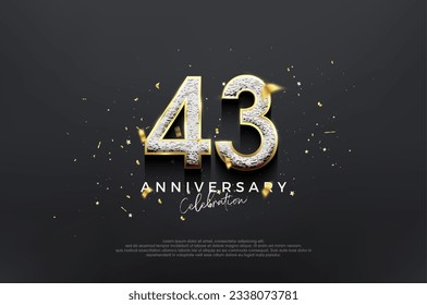 Simple elegant design, 43th anniversary celebration with luxurious shiny glitter numbers. Premium vector background for greeting and celebration.