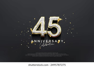 Simple elegant design, 45th anniversary celebration with luxurious shiny glitter numbers. Premium vector background for greeting and celebration.