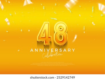 Simple and elegant design, 48th anniversary celebration with beautiful yellow color. Premium vector background for greeting and celebration.