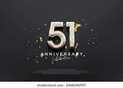 Simple elegant design, 51st anniversary celebration with luxurious shiny glitter numbers. Premium vector background for greeting and celebration.