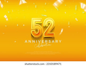 Simple and elegant design, 52nd anniversary celebration with beautiful yellow color. Premium vector background for greeting and celebration.
