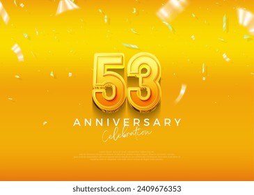 Simple and elegant design, 53rd anniversary celebration with beautiful yellow color. Premium vector background for greeting and celebration.