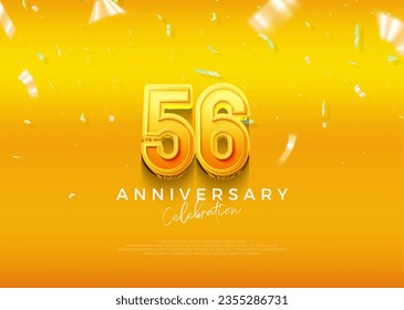 Diseño sencillo y elegante, celebración del 56º aniversario con hermoso color amarillo. Fondo vectorial premium para saludos y celebraciones.