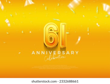 Simple and elegant design, 61st anniversary celebration with beautiful yellow color. Premium vector background for greeting and celebration.
