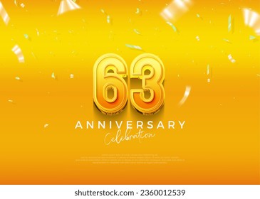 Simple and elegant design, 63rd anniversary celebration with beautiful yellow color. Premium vector background for greeting and celebration.