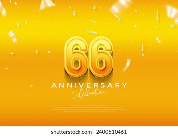 Simple and elegant design, 66th anniversary celebration with beautiful yellow color. Premium vector background for greeting and celebration.