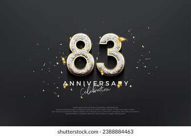 Simple elegant design, 83rd anniversary celebration with luxurious shiny glitter numbers. Premium vector background for greeting and celebration.