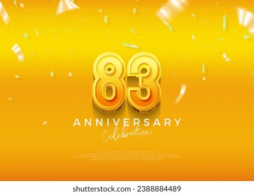Simple and elegant design, 83rd anniversary celebration with beautiful yellow color. Premium vector background for greeting and celebration.