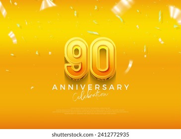 Simple and elegant design, 90th anniversary celebration with beautiful yellow color. Premium vector background for greeting and celebration.