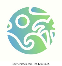 Simple elegant design for summer vibes of waves and palm trees on the beach for t shirt badge and sticker