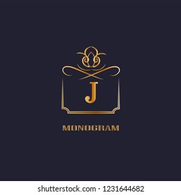 A simple and elegant design template for an elegant monogram with the letter J. Logo design for royalty, business cards, boutique, hotel, heraldry, web design. Vector illustration