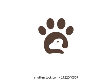 simple elegant dog and footstep logo with negative space concept, unique idea design vector
