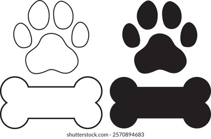 Simple and elegant dog-themed vector design featuring paw prints and bone illustrations. Perfect for pet lovers, animal enthusiasts, and dog owners. Ideal for use in pet-themed merchandise, stickers, 