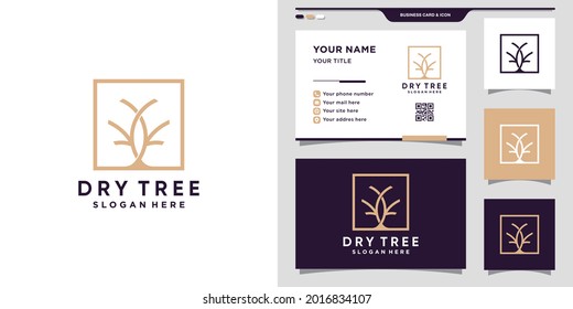 Simple and elegant dry tree logo with square concept and business card design Premium Vector