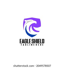 Simple Elegant Eagle Falcon Shield Logo Template Vector