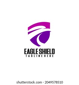 Simple Elegant Eagle Falcon Shield Logo Template Vector