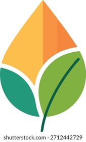 Simple and elegant flat illustration of a water drop and leaf merged into one shape. Created using only solid colors with no gradients or shadows, this icon represents nature, purity, and environmenta