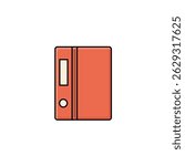 A simple and elegant flat vector illustration of an orange file folder or document binder. Perfect for office-related design themes, web icons, apps, educational materials, and infographics.