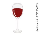 A simple and elegant flat vector illustration of a glass filled with red wine, perfect for romantic dinners, celebrations, or restaurant themes.