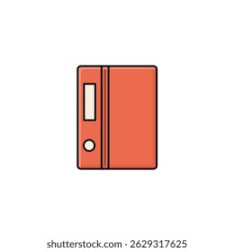 A simple and elegant flat vector illustration of an orange file folder or document binder. Perfect for office-related design themes, web icons, apps, educational materials, and infographics.