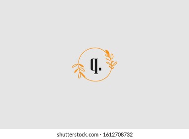 Simple Elegant Floral Initial Letter Type Q Logo Sign Symbol Icon. Vector Illustration