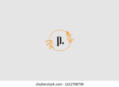 Simple Elegant Floral Initial Letter Type P Logo Sign Symbol Icon. Vector Illustration