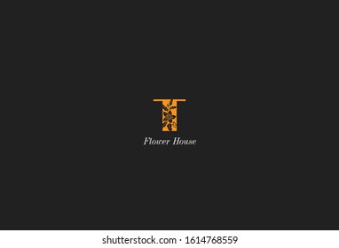 Simple elegant floral initial letter type T logo sign symbol icon. vector illustration