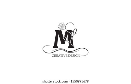 Simple and elegant floral monogram design template with letter M. Elegant logo design. Vector illustration