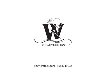 Simple and elegant floral monogram design template with letter W. Elegant logo design. Vector illustration
