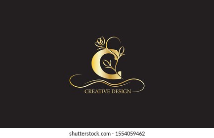 Simple and elegant floral monogram design template with letter C. Elegant logo design. Vector illustration
