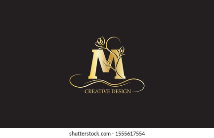 Simple and elegant floral monogram design template with letter M. Elegant logo design. Vector illustration