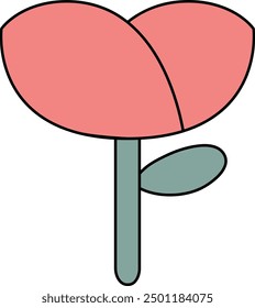 Ilustración floral simple y elegante con tallo y hoja