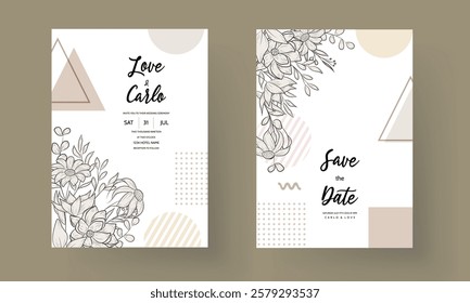 simple elegant flower and leaves invitation card template