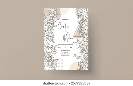 simple elegant flower and leaves invitation card template