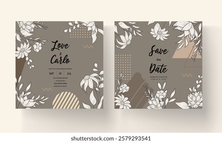 simple elegant flower and leaves invitation card template